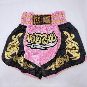 Muay Thai Boxing Shorts MMA Size XL Pink Gold Patch Kickboxing Original Thailand
